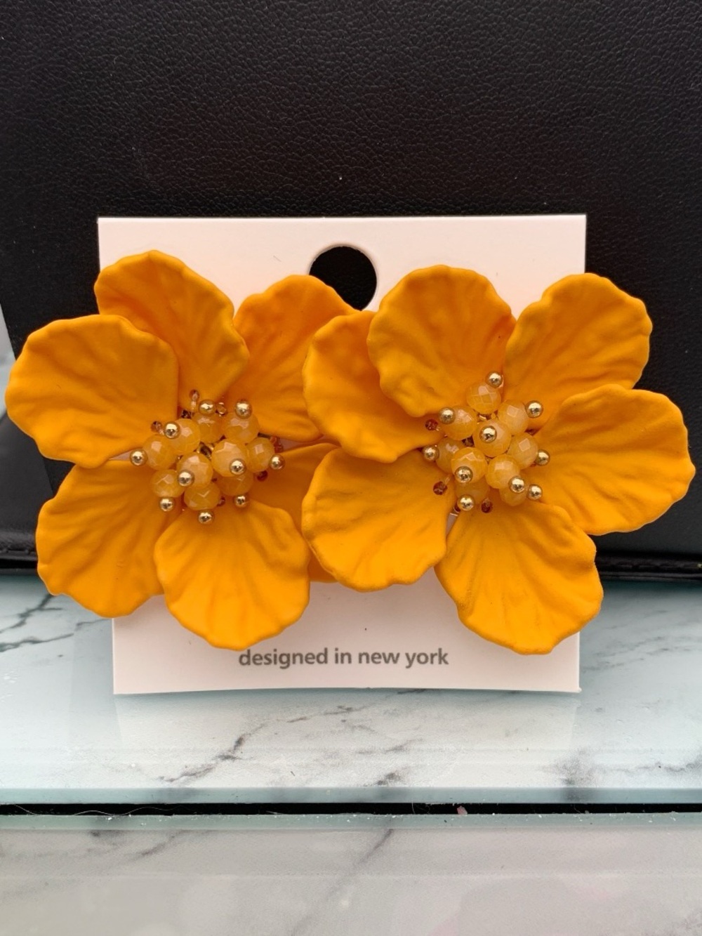 NWT And Then Large soft feel Bold Mustard Flower stud Earrings